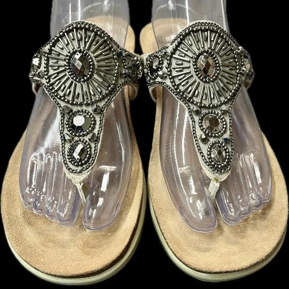 Dansko Pamela Jewelled Rhinestone Metallic Thong Flip Flop Cork Leather 39 8.5-9 - Picture 2 of 16